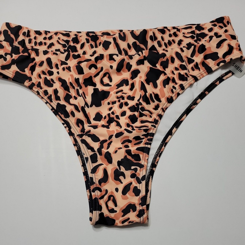 Shein Swim Womens 1X Bikini Swimsuit Bottom Black Leapord Print Comfort Stretch